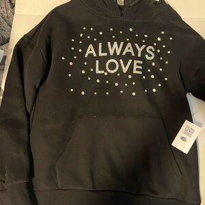 On the blvd Black Hoodie with 'Always Love' embellishment with sparkly stones.